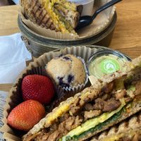 Vegan grilled cheese and plant based chicken panini   at UT47 Manhattan in New York City