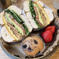 Tofu Bacon & Vegan Egg, Avocado, Tomato With Chao Cheese On Bagel  at UT47 Manhattan in New York City