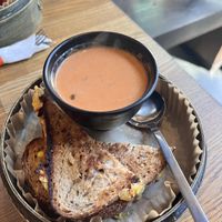 Our son had regular grilled cheese but vegan tomato soup   at UT47 Manhattan in New York City