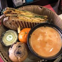 BLT with Roasted Tomato Soup and a complimentary Blueberry Muffin!  at UT47 Manhattan in New York City