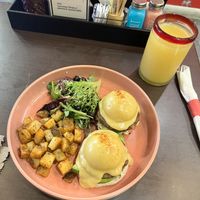 Vegan breakfast chick’n sausage eggs Benedict  at UT47 Manhattan in New York City