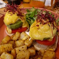 Vegan avocado tomato egg benedict. at UT47 Manhattan in New York City
