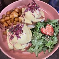 Vegan tofu eggs Benedict with GF bun  at UT47 Manhattan in New York City