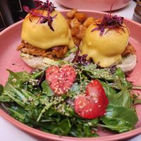 Salmon eggs Benedict at UT47 Manhattan in New York City