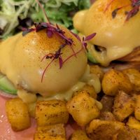 $28.95

Vegan Salmon Egg's Benedict

Baked Soy Salmon glazed w/Korean BBQ Sauce. Sliced Avocado, VG, GF poached Vegan Eggs on English muffin. at UT47 Manhattan in New York City