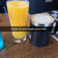 Fresh OJ and maple syrup latte   at UT47 Manhattan in New York City