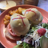 Vegan avocado and tomato eggs Benedict  at UT47 Manhattan in New York City