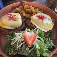 Vegan eggs Benedict w tofu bacon  at UT47 Manhattan in New York City