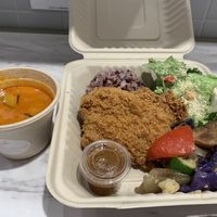 Lunch special with Tofu katsu! at Peace Cafe - Shibuya Scramble Square in Tokyo