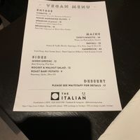 Current vegan menu at The Italian in Byron Bay