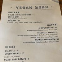 Vegan menu at The Italian in Byron Bay
