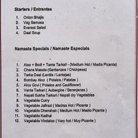 Vegan only menu. at Namaste Nepalese and Indian in Nerja