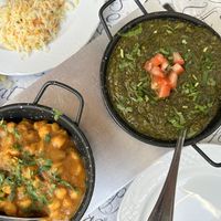 Chana masala and spinach dish (forget name) Good sized portions.   at Namaste Nepalese and Indian in Nerja