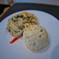 Some kind of asian noodle salad and potato salad. at Upgrade Plant Based Kitchen in Osaka