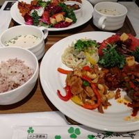 Grapefruit salad and coconut noodles and spicy tofu at Upgrade Plant Based Kitchen in Osaka