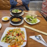 Singapore noodles, stir fried mushrooms & Bun bo at Vegan Heaven in Da Lat