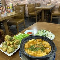 Good food! Forget the name of the soup, but it was good! + fried broccoli  at Vegan Heaven in Da Lat