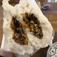 Vegan Bao with shiitake, carports,, dried daikon, tofu, soy protein bits  at Vegan Heaven in Da Lat
