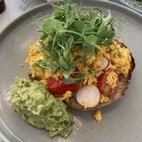 Scrambled Tofu on sourdough toast with avocado, radish and water cress   at Little Cove Espresso in New Territories
