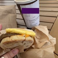 Breakfast sandwich and iced coffee at Philz Coffee in La Jolla