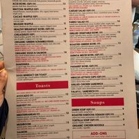Menu at Parakeet Cafe in San Diego