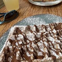 Vegan waffles, with Spekuloos filling and chilicolate &hazelnut toppingg  at Pardon in Brussels