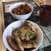 Soy meat, ragout and compote at Sattva in Moscow