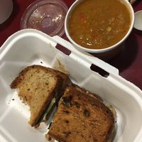 vegan grilled cheese with a cup of curry lentil soup  at Revitalive Cafe and Juice Bar in Newburyport