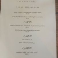 Vegan menu as of November 2019 at The Plough in St Albans