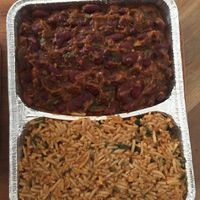 part of mixed plate: kidneybeans and jollof-rice (take away) at Patacon-Obi - Falafel Café in Stuttgart