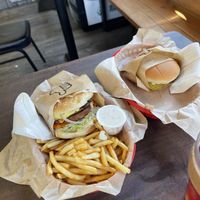 grilled mushroom burger and jr cheeseburger  at Nice Burger - Costa Mesa in Costa Mesa