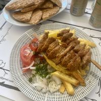 Vegan souvlaki and pita  at Tis Mammis Sou in Rhodes