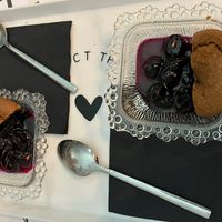 Sour cherry dessert  at Tis Mammis Sou in Rhodes