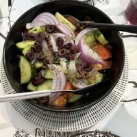 Greek salad without feta   at Tis Mammis Sou in Rhodes