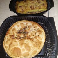 Fennel pie and vegan mussaka at Tis Mammis Sou in Rhodes