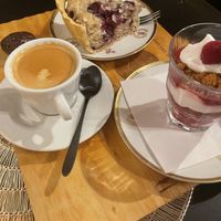 Dessert with coffee and almond milk  at Atelier Flori in Bruges