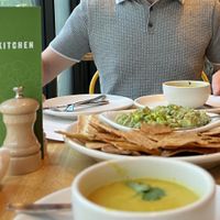 Summer Corn Soup & Edamame Guacamole   at True Food Kitchen in New Orleans
