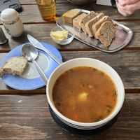 Delicious hot homemade vegetable soup and bread  at Samkomuhúsid Arnarstapa in Arnarstapi