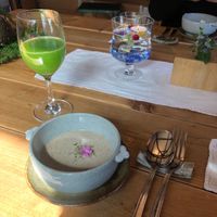 Soup and welcome drink at Jag Eunbueok 작은부엌 in Jeju