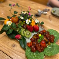 Soy chick'n and fresh fruit at Jag Eunbueok 작은부엌 in Jeju