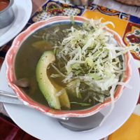 Pozole de champiñones, elote y aguacate tamaño Mediano $65 at Los 7 pozoles in Guadalajara