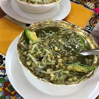 Pozole de champiñones, es elote el grano base y lenteja. Bastante peculiar at Los 7 pozoles in Guadalajara