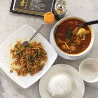 mixed vegetable curry + kam heong fried rice at Fang Yuan Fang Vegetarian in Kepong