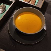 Tomato soup from lunch menu at SOMA Cafe in Vilnius
