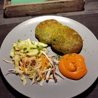 From the lunch menu: indian potato & veggie patties at SOMA Cafe in Vilnius