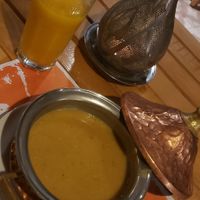 Lentil soup and fresh mango juice at Al Sahaby Lane in Luxor
