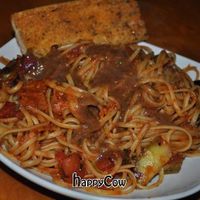 Jamaican Me Thirsty: Jerk tofu with fire roasted tomatoes & garden fresh vegetables, sauteed with white wine & jerk marinara sauce over linguine. at Nine Mile Montford in Asheville