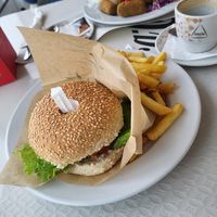 Vegan burger (ordered without cheese) at Bar Praia in Sao Miguel