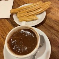 Vegan churros and chocolate   at Petritxol Xocoa in Barcelona