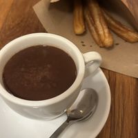 Dark chocolate and churros  at Petritxol Xocoa in Barcelona